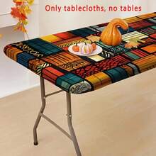1 块矩形桌布，波西米亚复古色块木纹艺术设计，适合日常家居、客厅、餐厅、主题派对、室内/室外使用，耐污耐用的涤纶桌布