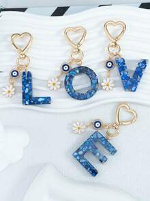 1 件男女通用可爱流苏蝴蝶树脂字母钥匙扣，包袋装饰，送给朋友的完美礼物，汽车配件包饰，学校字母哥特 Y2k 万圣节配饰教师节 - 寶藍色 - 查看 9