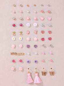 Set de 30 piezas de aretes con diseños de fresa, cereza, lazo, y corazón de la serie de vacaciones del océano, accesorios versátiles de uso diario como regalo para mujeres - Multicolor - Ver 7