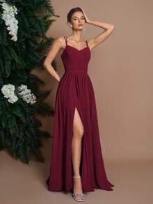 Elisanya Váy dạ hội dài AOSHABABI Burgundy Spaghetti Strap có thể tháo rời, thiết kế chéo cổ chữ V tôn lên vóc dáng thanh lịch, phù hợp với mọi dịp trang trọng, lễ hội âm nhạc, dạ tiệc, đám cưới, tiệc tùng, tốt nghiệp, hẹn hò, ngày lễ và phù dâu - Màu Đỏ Sâu - Xem 3