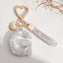 1 件白色软陶字母水钻钥匙扣可爱个性化包饰，汽车钥匙扣爱心装饰，送给妈妈、朋友、情人节背包的礼物，适合学校汽车配件哥特 Y2k - 白色 - 查看 24