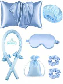 10pcs Sleep Hair Styling Tools Set, Curler 1pc Silk Pillowcase For Hair And Skin Queen Set, Silk Heatless Curling Set, Overnight Curling Iron, 1pc Sleep Soft Eye Mask, 1pc Sleep Silk Nightcap, Sleep Essential Set