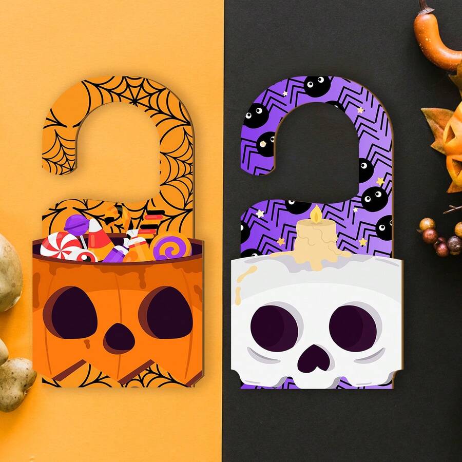 1 件和 2 件，木制万圣节门挂饰 - 经典南瓜和骷髅图案，易于悬挂，非常适合门、卧室、浴室和节日庆祝活动，万圣节装饰