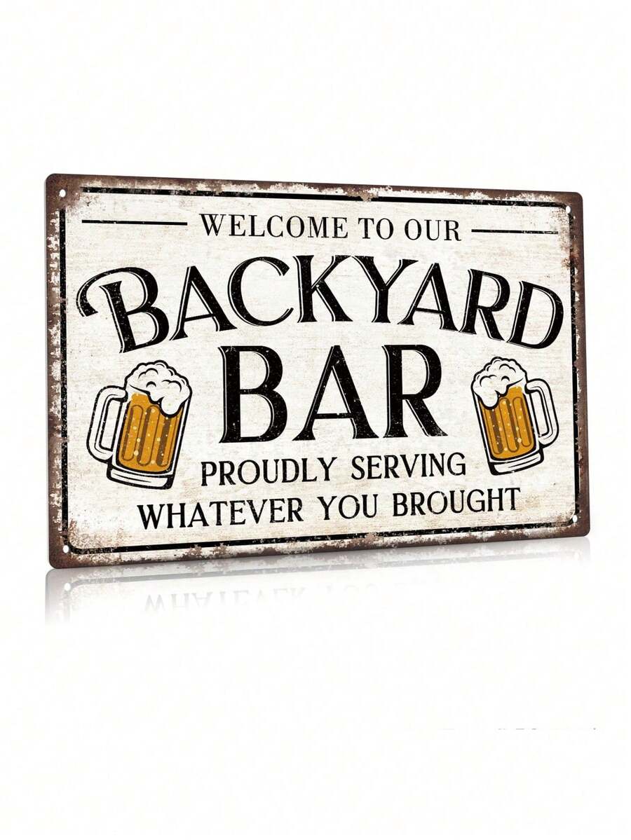 1 件欢迎来到我们的后院酒吧复古金属锡标牌，自豪地为您提供您带来的一切，家庭后院酒吧俱乐部墙壁艺术装饰，8 X 12 英寸 - 彩色 - 查看 1