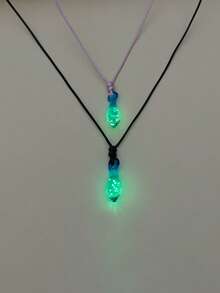 ATLVXJL 2 件套夜光情侣/朋友款夜光水滴吊坠项链，休闲情侣首饰套装，适合日常佩戴和情人节礼物 - 彩色 - 查看 1