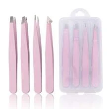 FADVAN 4PCS Tweezers Set Yellow/Lovely Flower Multi-Purpose Professional Stainless Steel Tweezers Precision Tweezers For Eyelash Extension Eyebrows Facial Blackhead,Point Tip Tweezers,Angle Tip Tweezers,Flat Tip Tweezers,Slant Tip Tweezers