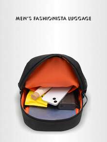 1 件休闲纯色背包，适合男士，可容纳 13 英寸笔记本电脑，旅行/书包，黑色 - 黑色 - 查看 10