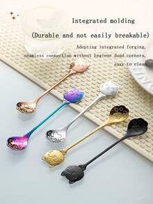 1pc/2pcs/4pcs/6pcs/8pcs优质不锈钢勺子，多色勺子，创意卡通招财猫笑脸爪勺，咖啡搅拌棒，甜点勺，猫爪穿孔勺，适用于厨房，餐厅，高档酒店 - 金銀色 - 查看 6