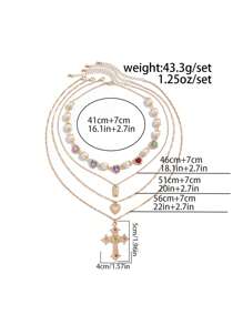 4pcs Classic Luxury Minimalist Multi-Color Crystal & Faux Pearl Necklace, Men's Fashion Personalized Cross Jewelry, Adjustable