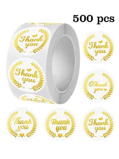 500 adet Altın Yaldızlı "Teşekkür Ederim" Etiketi, 2,5 cm Yuvarlak, Günlük Kullanım, Partiler, Düğünler, Zarflar, Hediyeler, Kendin Yap Ambalaj Süslemeleri İçin Uygun, Parlak PVC Etiket