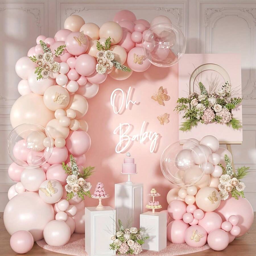 Bộ 126 bóng bay màu hồng, vòng bóng bay màu hồng nhạt, thích hợp cho bé trai, bé gái, trẻ em, tiệc mừng em bé chào đời, tiệc tiết lộ giới tính, đám cưới, sinh nhật, trang trí phòng. - Màu Hồng baby - Xem 1