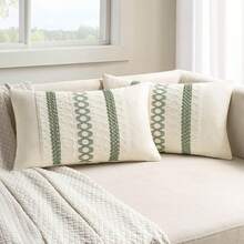 1pc Bohemian Throw Pillow Case, Farmhouse Decorative Cushion Cover For Sofa, Bed, Living Room - Light Green - View 3
