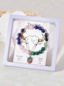 1 Peça Pulseira de Contas Feita à Mão de Pedra Natural de 8mm com Pingente de 12 Constelações, Adequada como Presente para Dia dos Namorados, Aniversário, Esposa, Namorada ou Amiga, Pulseira do Zodíaco
