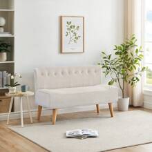 Divano moderno a due posti con rivestimento in lino e gambe in legno per piccoli spazi, soggiorno, camera da letto, sala giochi