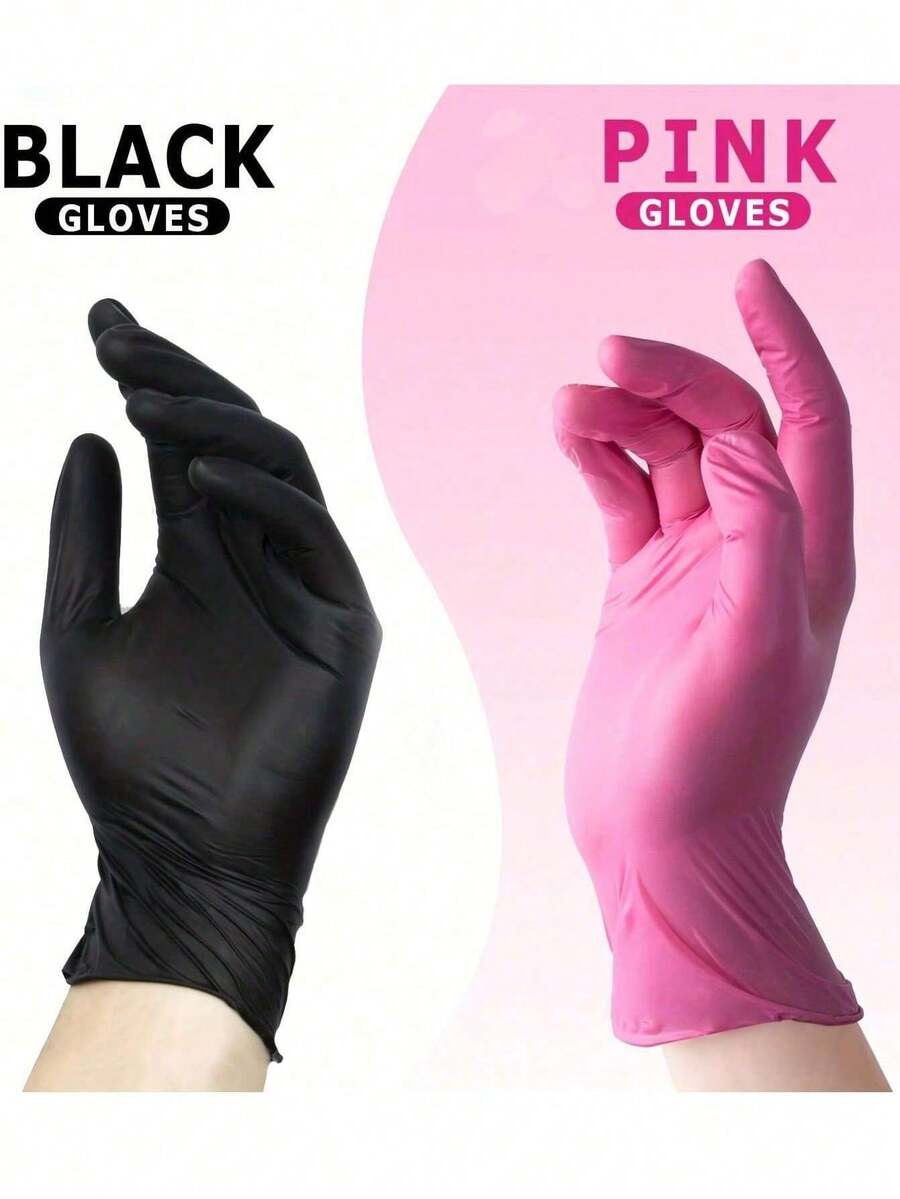 6/10/20/50/100pcs Pink & Black Nitrile Disposable Gloves, Latex-Free Rubber Gloves Suitable For Kitchen, Tattoo, Hair Dying, Pet Care, Salon, Cleaning Supplies, DIY Tools - Multicolor - View 1