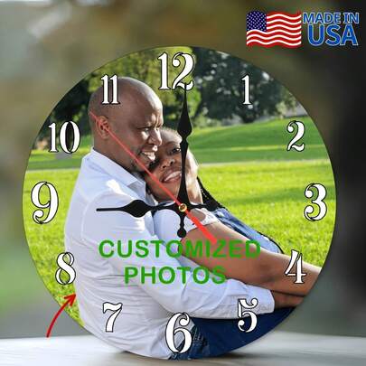 1Pc Customized Photo Wall Clock-Personalized Photo Wall Clock Art, Personalized Couple And Family Portraits, Unique Gift Ideas, Silent Wooden Clock, Perfect For Decorating Living Rooms And Kitchens, Kitchen Or Bathroom Decorations, Clock Art,Independence Day Graduation Season Thanksgiving Christmas Anniversary Birthday