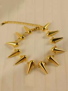 MECYLIFE 1 件朋克嘻哈风格辣椒与十字架铆钉不锈钢 18K 金链式手链女士款 - 金黃色 - 查看 4