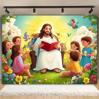 2D-achtergrondbanner, 1 religieuze feestachtergrondbanner - gemaakt van levendig polyesterweefsel voor fotografiedecoratie op verjaardagen, bruiloften, Kerstmis, doopfeesten, familiebijeenkomsten, geen stroom nodig, religieuze decoratie, decoratie voor festivalactiviteiten, duurzaam stoffenontwerp
