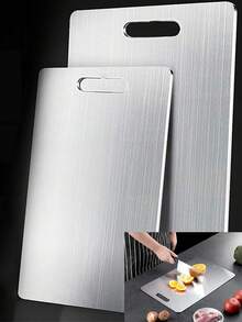 银色光滑不锈钢砧板，厨房可翻转食物准备台，适合生肉、家禽、鱼类，防臭防污，简约设计，砧板替代品，表面适用于肉类、蔬菜、水果，无孔卫生食物准备，现代厨房必备