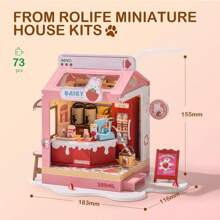 Robotime Mini casa fai da te Rolife, scatola del pane di Teddy e scatola del latte alla fragola, kit per casa delle bambole in miniatura, decorazione per libreria in miniatura, graziosi set di bricolage, regali, hobby per donne o ragazze