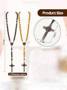 Wooden Bead Rosary Necklace Catholic Rosary Wood Carved Solid Beads With Jesus Cross Our Father With Velour Gift Pouch Baptism Favors Catholic Gift(Coffee, Wood)