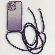 Funda para teléfono con 2 piezas de corazón con degradado de rhinestones y cordón, con protección anti-caídas para iPhone 15 16 Pro Max/14 Pro/11/12 Pro/13 Pro Max