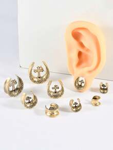 1PC U Shape Cross With Crow Ear Gauges Open Flesh Tunnels Plugs Ear Tunnels Ear Stretchers Stainless Steel Piercings 8mm-25mm - As Shown - View 14