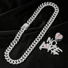 Men's Shiny Cuban Chain Necklace, Miami Style Silver Plated Gold Plated Shiny Necklace, Hop Necklace - NO Heart - Silver - View 3