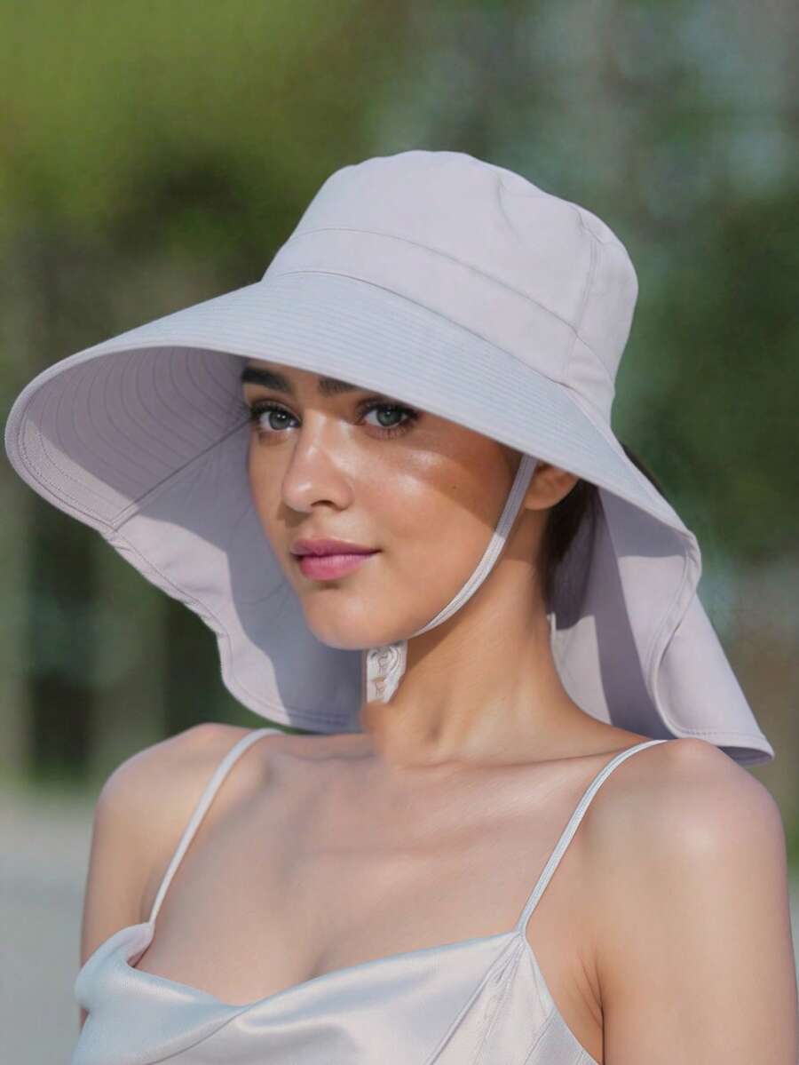 1pc Women's Summer Outdoor Sun Hat With Ponytail Hole, Korean Fashion Big Brim Shawl Bucket Hat For UV Protection, Versatile, Comfortable & Lightweight, Suitable For Trips, Hiking, Shopping, Beach, Camping And More Occasions