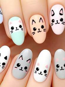 2 miếng dán móng tay hình mèo hoạt hình 3D, thiết kế rỗng màu hồng và đen hình mặt mèo dễ thương, tai và nơ, miếng dán móng tay tự dính kiểu Kawaii, phụ kiện trang trí móng tay. - Nhiều màu - Xem 5