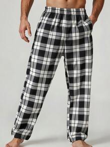 3pcs Men's Plaid Print Casual Straight Leg Pajama Pants, Breathable Loose Sweatpants With Pockets, Elastic Waist, Comfortable Long Pants, Multi-Colors Set, Fall Clothes