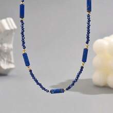 قلادة كريستال أزرق طبيعي بوهيمية مصنوعة يدويًا من حبات الخرز الفرنسية الفاخرة البسيطة للنساء