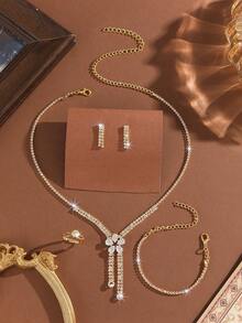 1 Set Bridal Jewelry Set, European & American Style Crystal Rhinestone Necklace Set, Formal Attire Accessories - 0082 - View 11