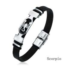 Stainless Steel Constellation Bracelet For Women Men Zodiac Sign Leather Bracelet Wristband Jewelry Birthday Gift