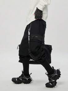 Men's Japanese Kanji Streetwear Techwear Cargo Pants Tapered Cyberpunk Joggers With Straps - 黑色 - 查看 6