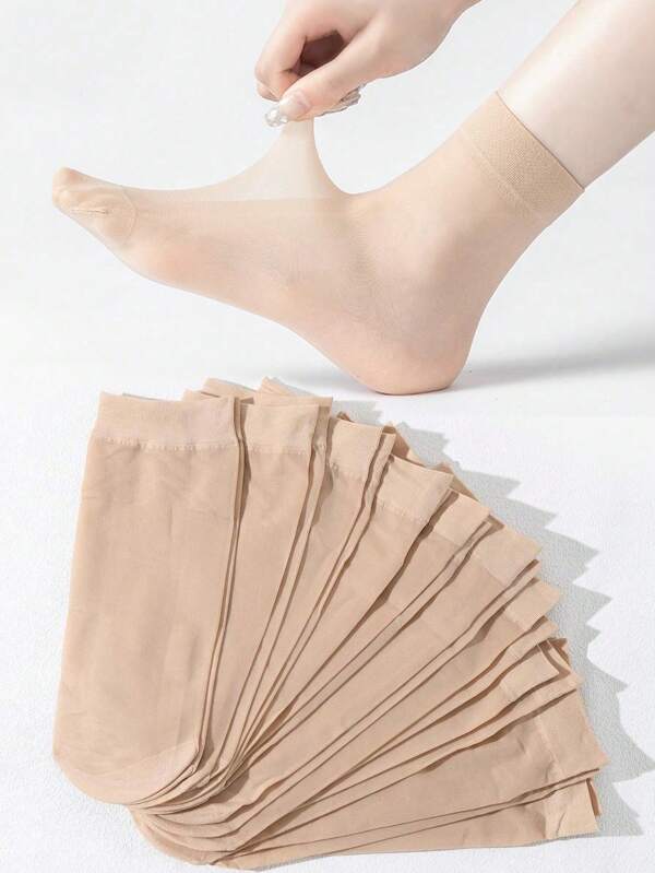 5/10/50/100 pares de medias transparentes tipo calcetines para mujer para primavera y verano, múltiples tamaños, diseño sencillo y de unicolor transparente