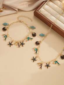 1 pieza de collar con elementos de vacaciones de verano europeos y americanos, con estrella de mar, concha, diseño de moda personalizado, pulsera de delfín