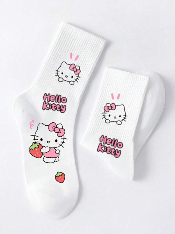 Sanrio 1 Paar hochwertige cartoon-weiße Knöchelsocken für Frauen, Hello Kitty Muster, atmungsaktiv & bequeme kurze Socken, Paar-Geschenk