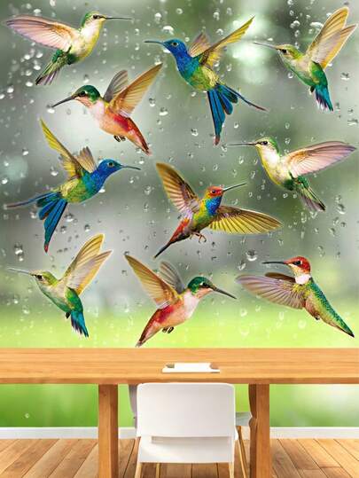 6pcs Large Size Hummingbird Anti-Collision Window Stickers, DIY Window Door Decoration, Prevent Bird Collision For Casement Windows, PVC Vinyl Stickers