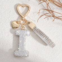 1 件白色软陶字母水钻钥匙扣可爱个性化包饰，汽车钥匙扣爱心装饰，送给妈妈、朋友、情人节背包的礼物，适合学校汽车配件哥特 Y2k - 白色 - 查看 14