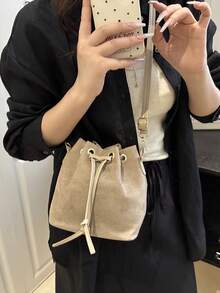 迷你时尚草编金链抽绳水桶包，沙滩包，夏季度假包