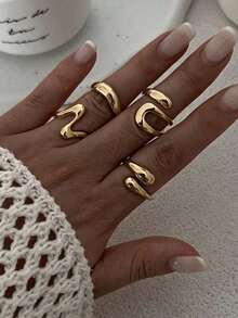 4pcs/Set Asymmetrical Geometric Droplet Knuckle Rings, Hiphop Style Rings Set, Suitable For Women's Daily And Festival Wear, Adult Gift For Friends And Family - Gold - View 2