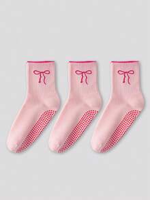 1/2/3 Pairs Bowknot Yoga/Pilates Non-Slip Socks With Silicone Gel Grips, Fashion Ballet Dance Nude Casual Socks, Fall Socks