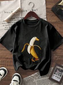 1pc Tween Boy Duck Print Short Sleeve T-Shirt, Student Casual Wear, Summer Top