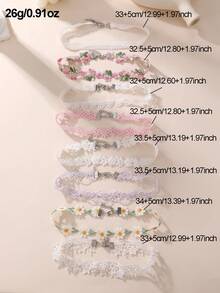 Set de 8 piezas de collares tipo choker de cinta de satén con estampado floral para chicas adolescentes - Multicolor - Ver 5