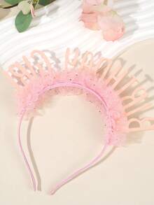 1 件米色薄纱生日快乐头带，烫印生日派对服装头饰，带闪光星星装饰，新年快乐派对用品，摄影道具头饰 - 粉紅色 - 查看 6