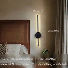 50/80cm Rechargeable LED Wall Light, Wireless Built-In Wall Lamp, Black/Gold, Dimmable, Suitable For Living Room, Bedroom Wall Decor, Adjustable Brightness, Remote Control Switch, Indoor Decorative Night Light