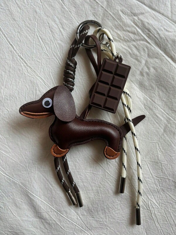 Ins- Dachshund Chocolate Design Distinctive Personal Style Key Chain Bag Charm Braided Keychain For Couples Backpack Decor