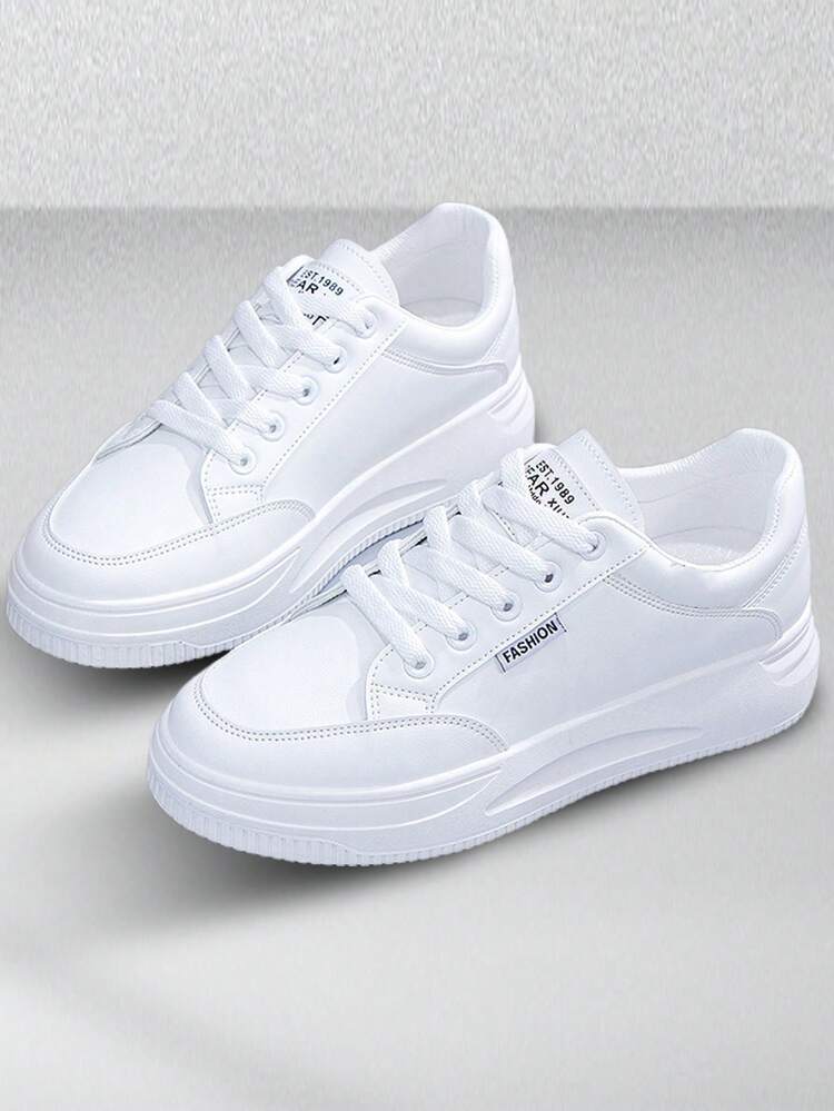 Tenis de Mujer Casuales y Cómodos: Zapatillas Deportivas de PU con Cordones, Suela Antideslizante, Ideales para Fitness, Running y Uso Cotidiano - Blanco - Añade 2