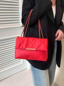 Nuova borsa da donna casual alla moda da pendolare, con motivo ricamato a rombi, cinturino a catena, di grande capacità, a tracolla o a spalla